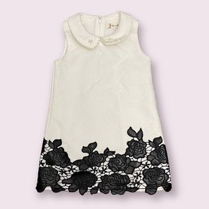 Doe A Deer NWOT White Black Pearl Dress Kids sz 5 Zippered Floral